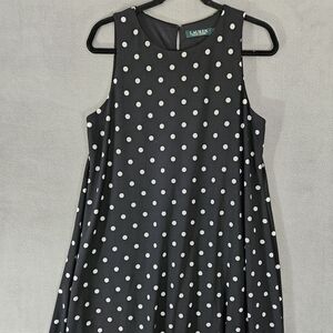 Lauren Ralph Lauren Womens Midi Fit & Flare Dress  14 Black Sleeveless Polkadot